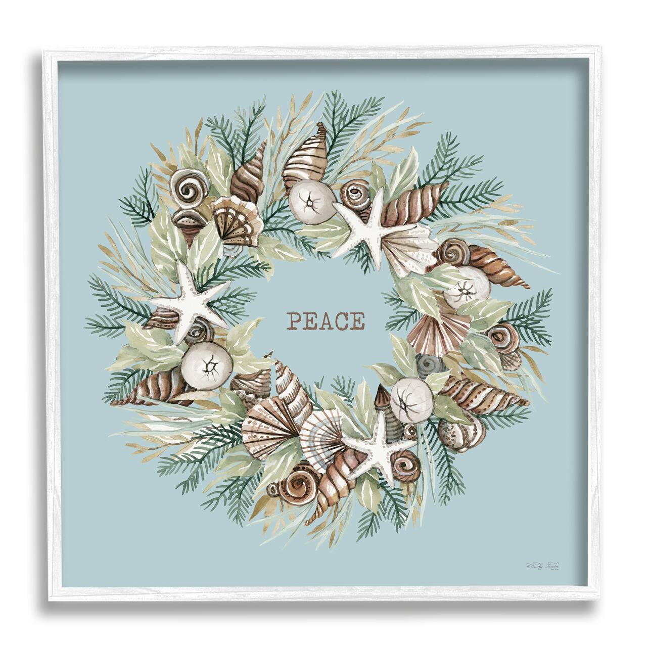 Stupell Industries Coastal Holiday Peace Wreath Framed Giclee Art